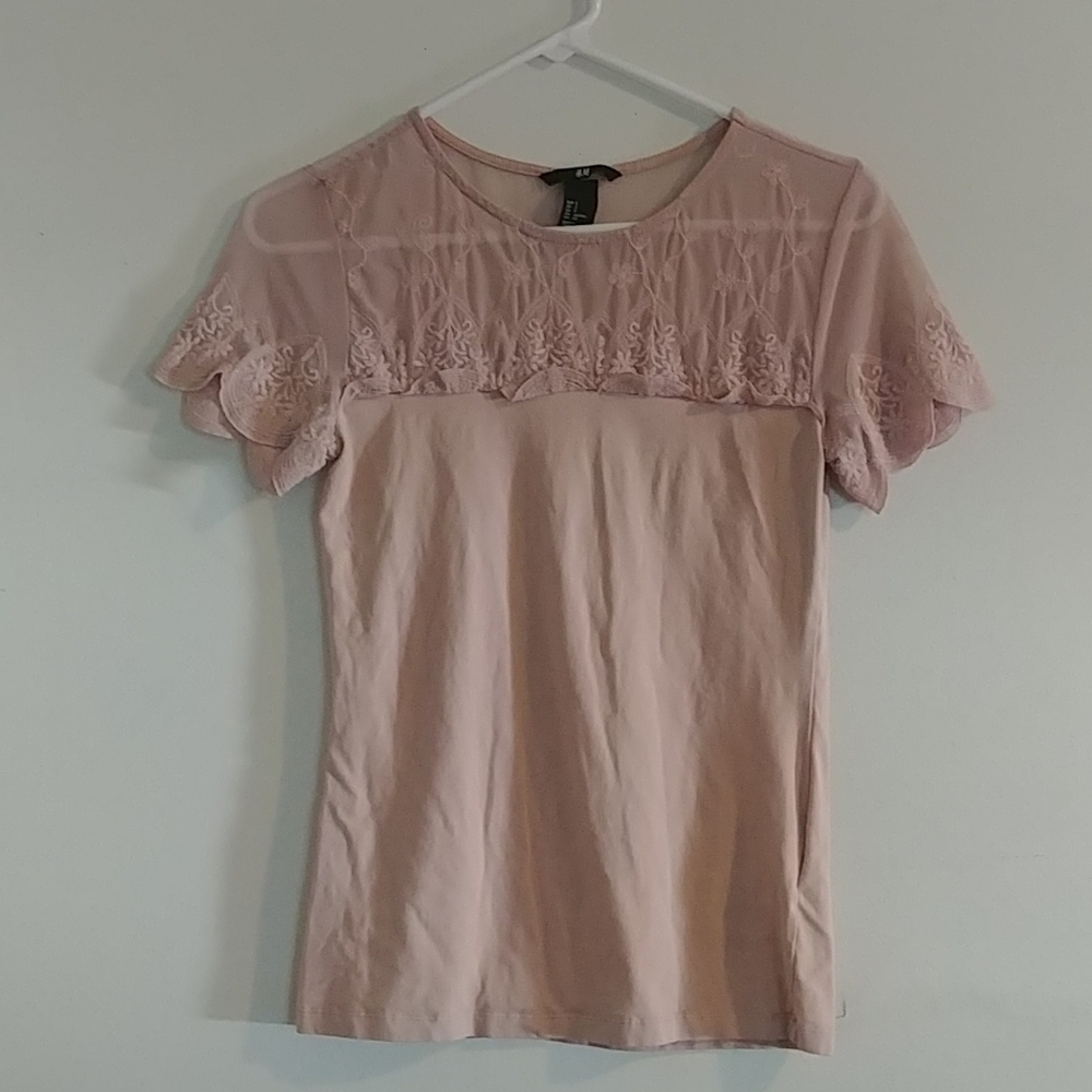 Mesh embroidered scalloped top